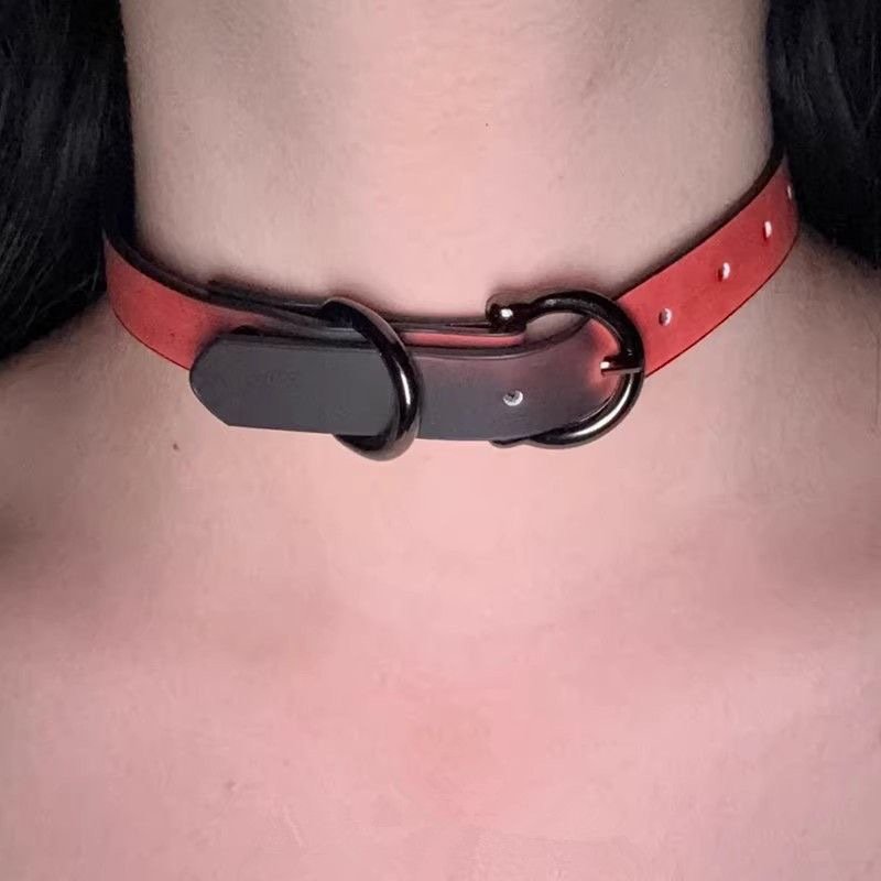Pineapple Red Color-Shift Buckle Choker for dark alternative styling view 3