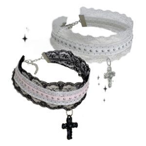 Gothic lace cross choker