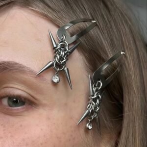 Punk spike chain hair clip earrings