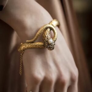Enchanted Serpent Wrist Cuff: dark vintage style snake bracelet on model wrist
