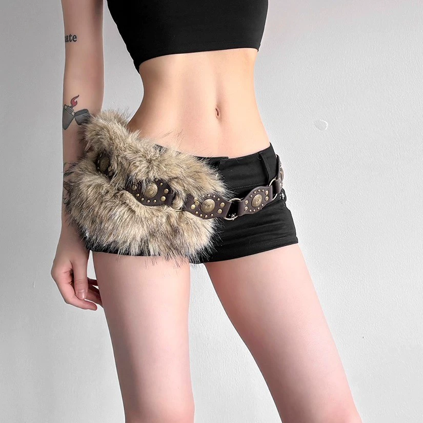Bohemian western plush spliced punk belt in brown 5