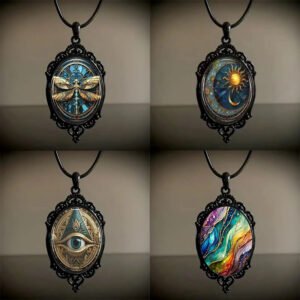 Vintage Halloween butterfly sun eye pendant necklace
