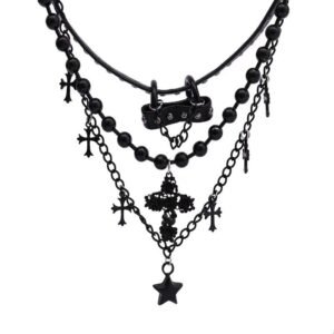 Gothic punk star cross multi-layer necklace on display