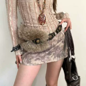 Bohemian western plush spliced punk belt in brown