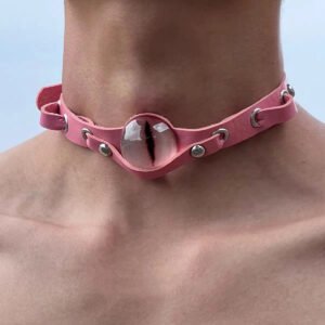 Gothic evil eye choker necklace with exaggerated pendant on display 2
