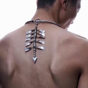 Void spine punk titanium steel necklace on dark background