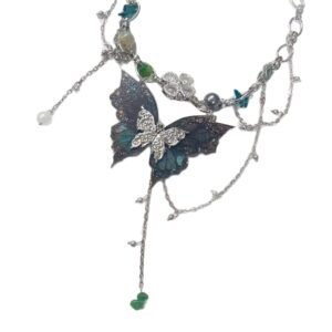 Y2K retro irregular beaded tassel butterfly choker on a model