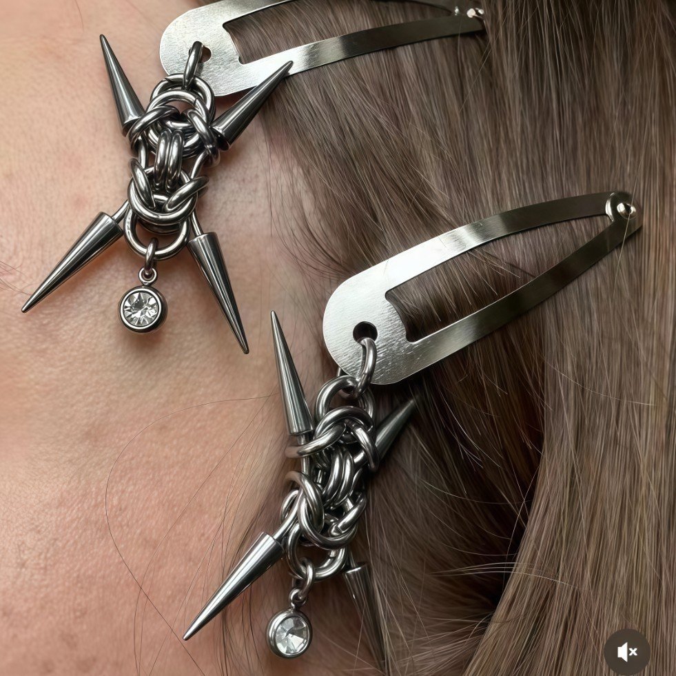 Punk spike chain hair clip earrings 4