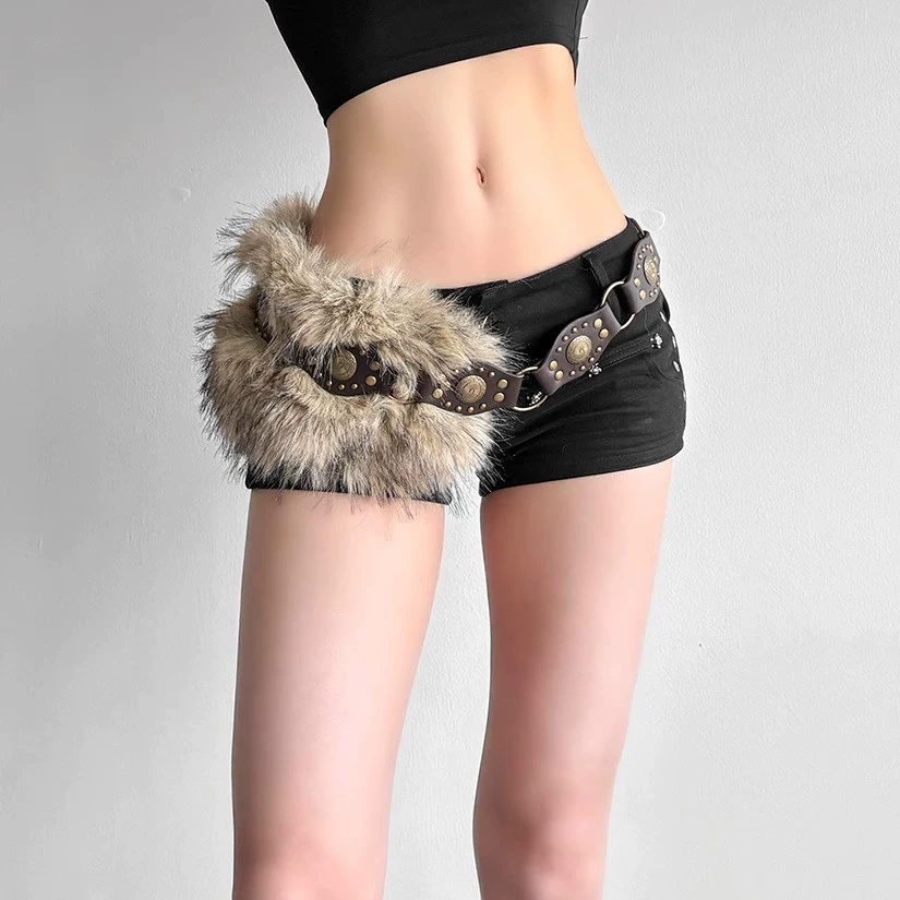 Bohemian western plush spliced punk belt in brown 4