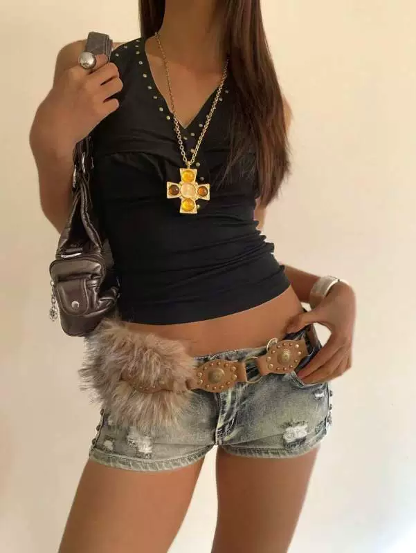 Bohemian western plush spliced punk belt in brown 7