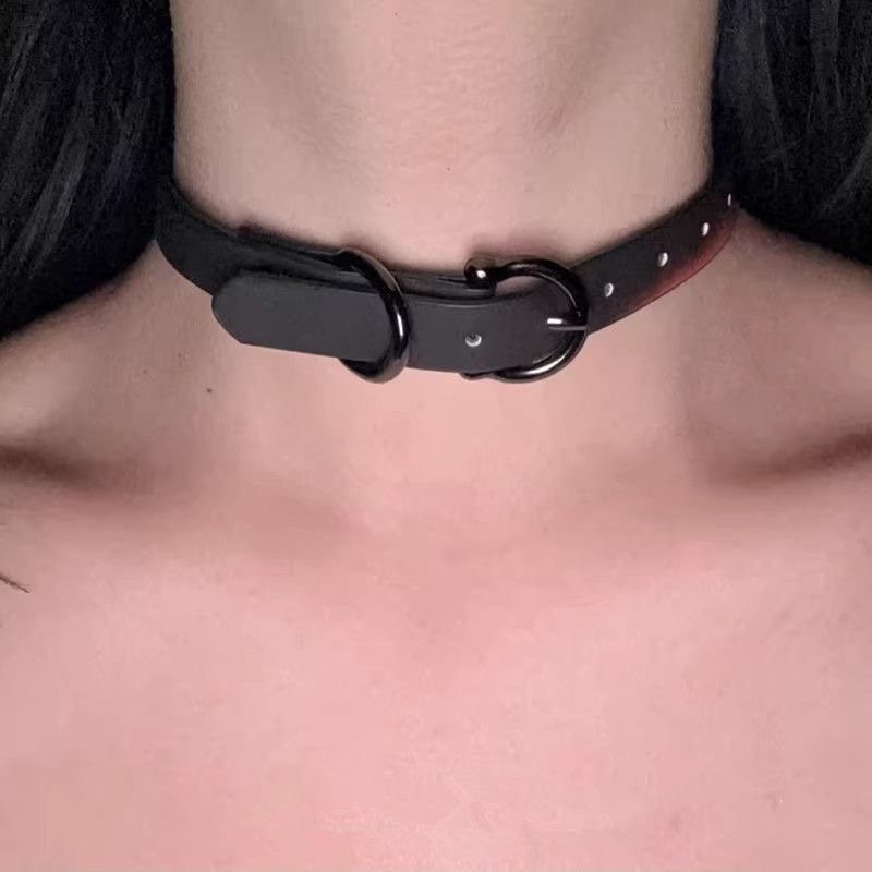Pineapple Red Color-Shift Buckle Choker for dark alternative styling view 2