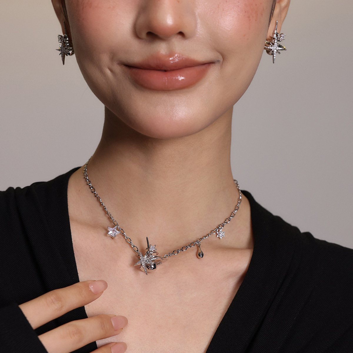 Star Orbit Sparkle Necklace for dark alternative styling view 5
