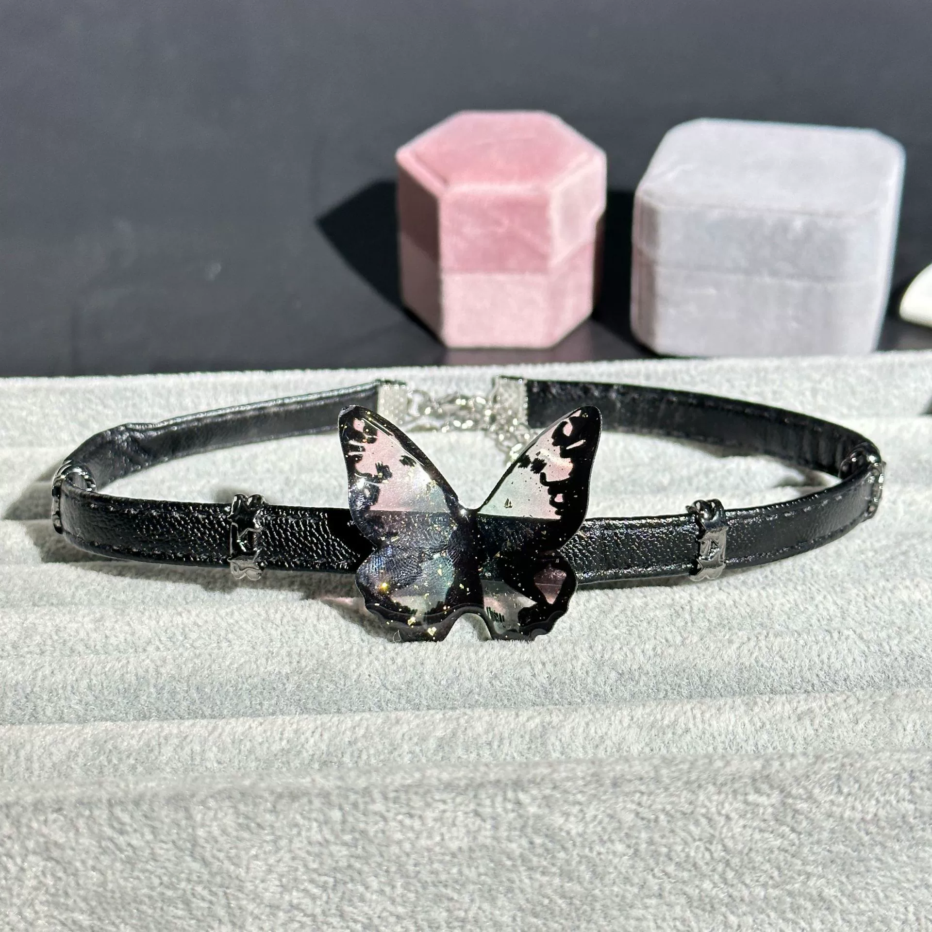 Butterfly tassel leather choker on model, showcasing cool summer style 4