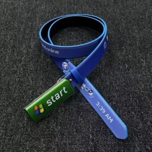 Retro desktop taskbar blue belt styled flat lay