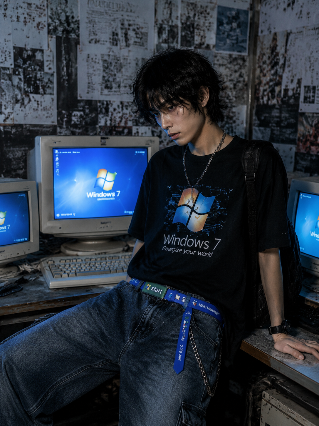 Retro desktop taskbar blue belt styled on model