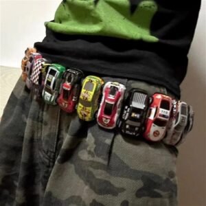 Toy car racing color-block punk belt