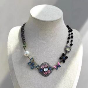 Vintage butterfly necklace with ornate floral and butterfly collarbone chain