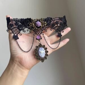 Y2K purple tassel lace choker with Lolita Harajuku style
