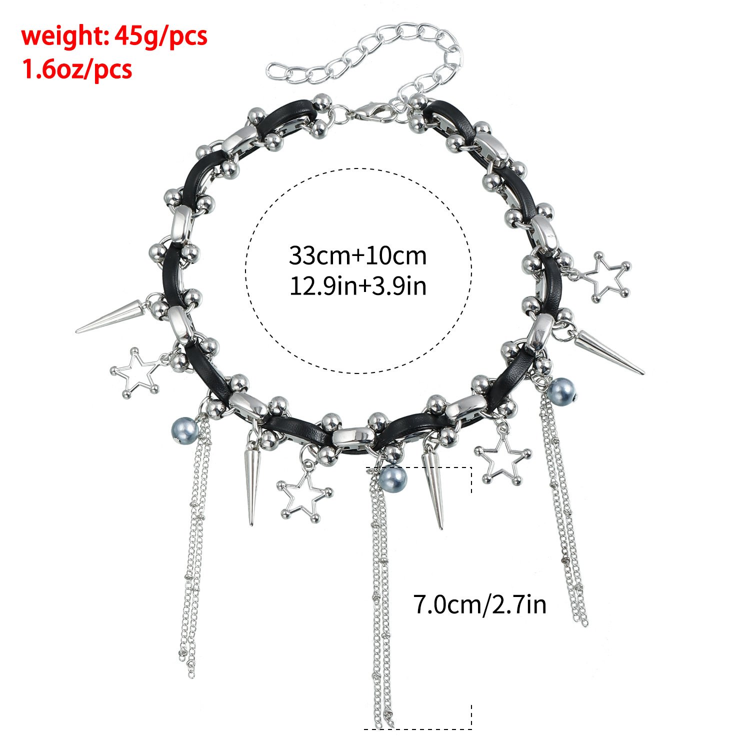 Gothic pentagram tassel choker in black, gold, and white 2